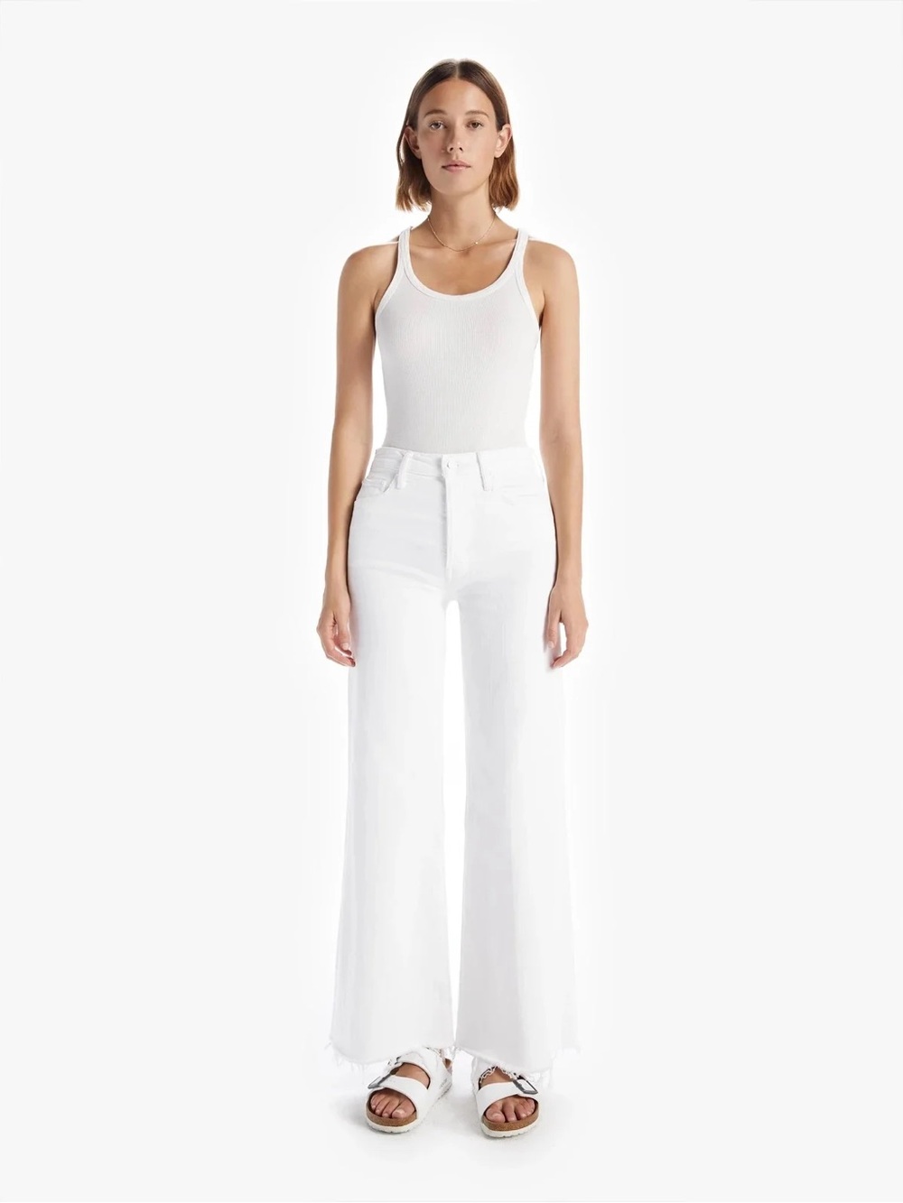 MOTHER The Tomcat Roller Fray Jeans Totally Innocent White Wide Leg Size 32